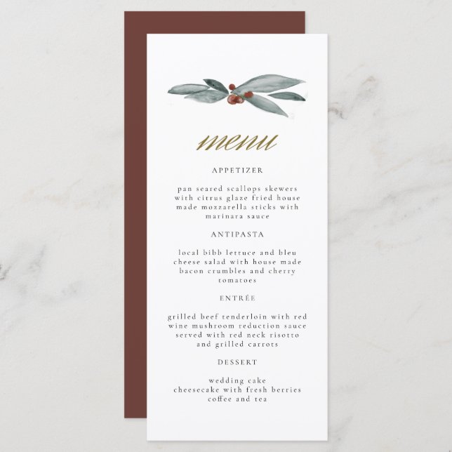 NOEL Winter Berry Christmas Holiday Wedding Menu (Front/Back)