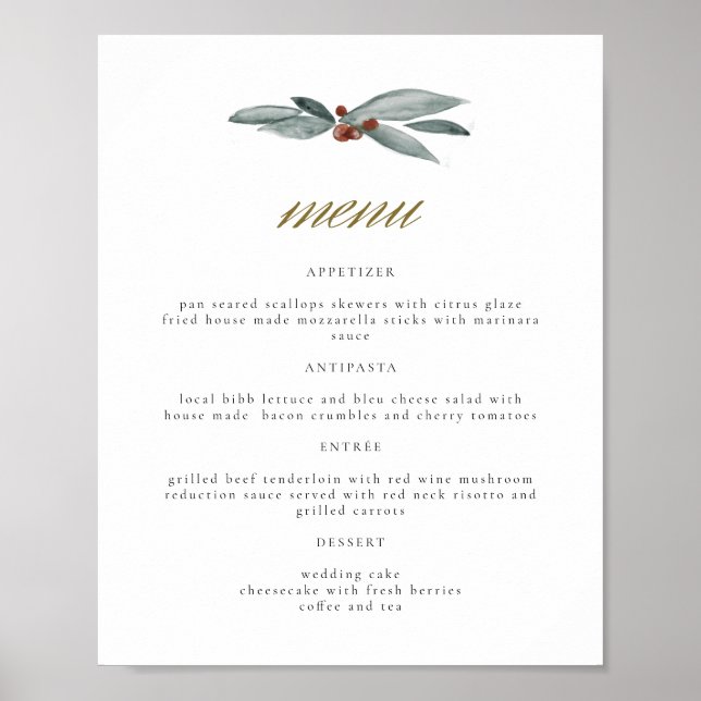NOEL Winter Berry Christmas Holiday Wedding Menu Poster (Front)