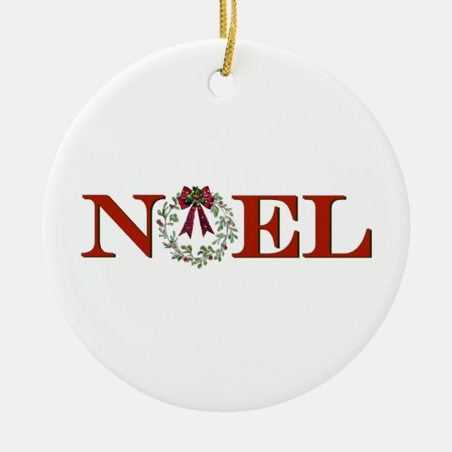 Noel With Wreath Ceramic Tree Decoration (Front)