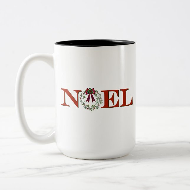 Noel With Wreath Two-Tone Coffee Mug (Left)