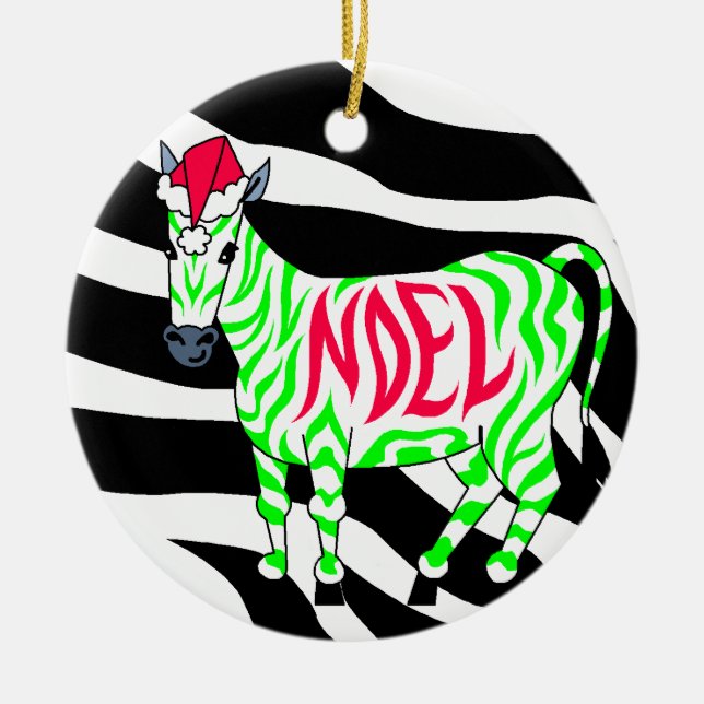 Noel Zebra Christmas Ceramic Tree Decoration (Front)