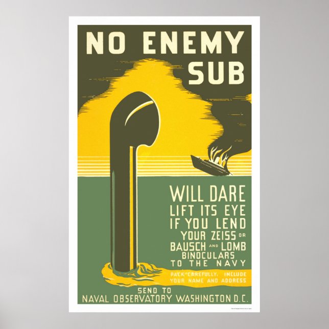 NoEnemy Sub WWII 1942 WPA Poster (Front)