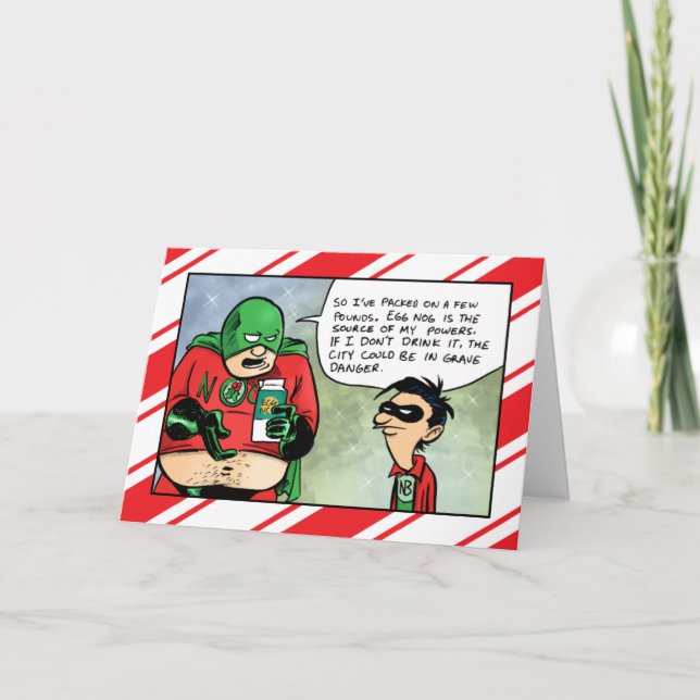Nog-Man drinking eggnog Christmas Card (Front)