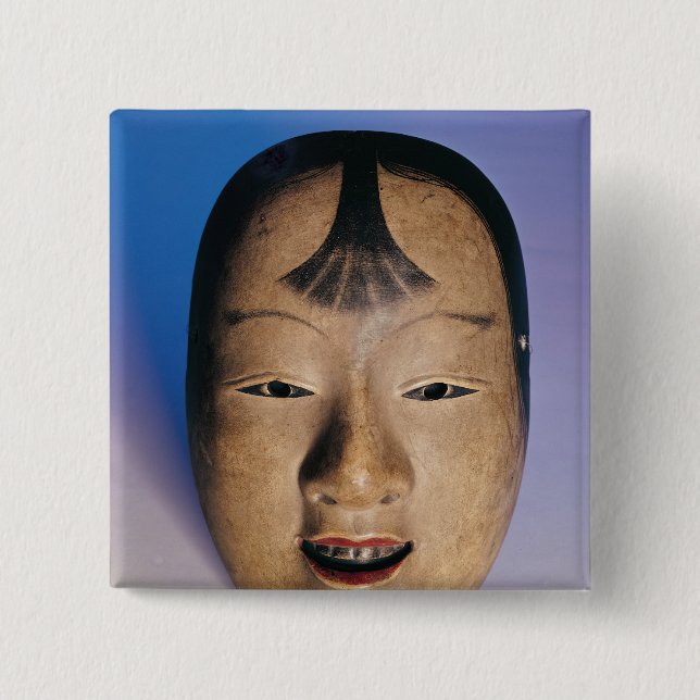 Noh theatre mask of a young boy called 15 cm square badge (Front)