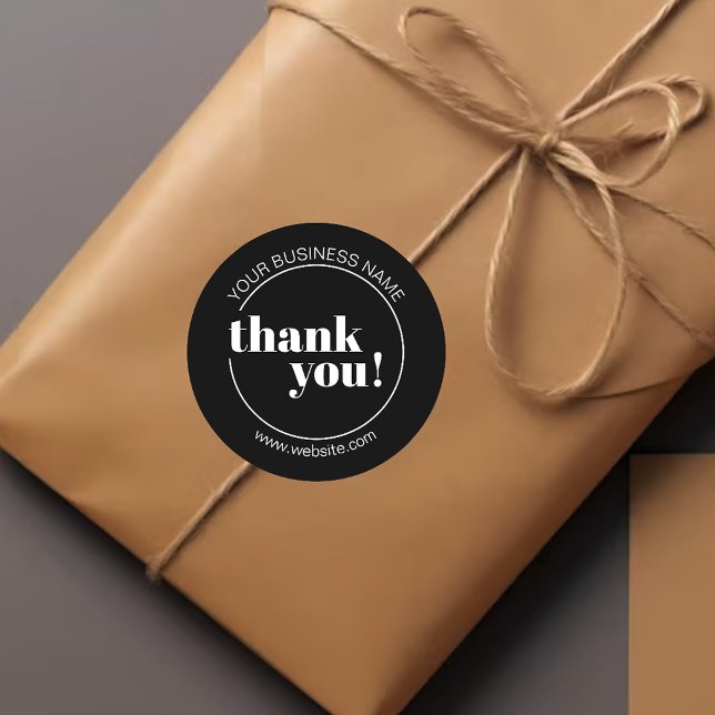 Noir Black Bold Business Thank You Classic Round Sticker (Creator Uploaded)