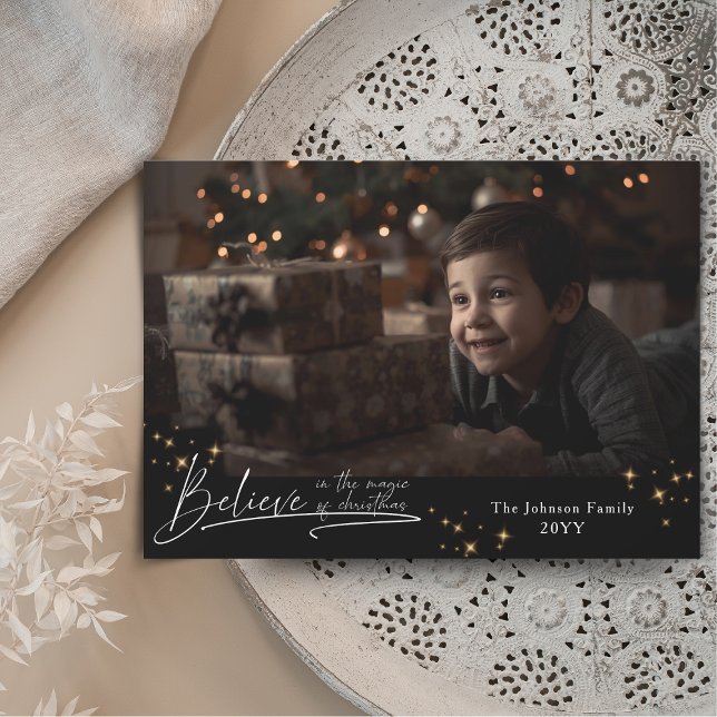 Noir chic Believe in the magic of christmas Holiday Card (Creator Uploaded)