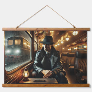 Noir Detective on a Rainy Train Journey Hanging Tapestry