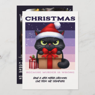Noir Luxe Funny Cat Retro Christmas Photo Holiday Card