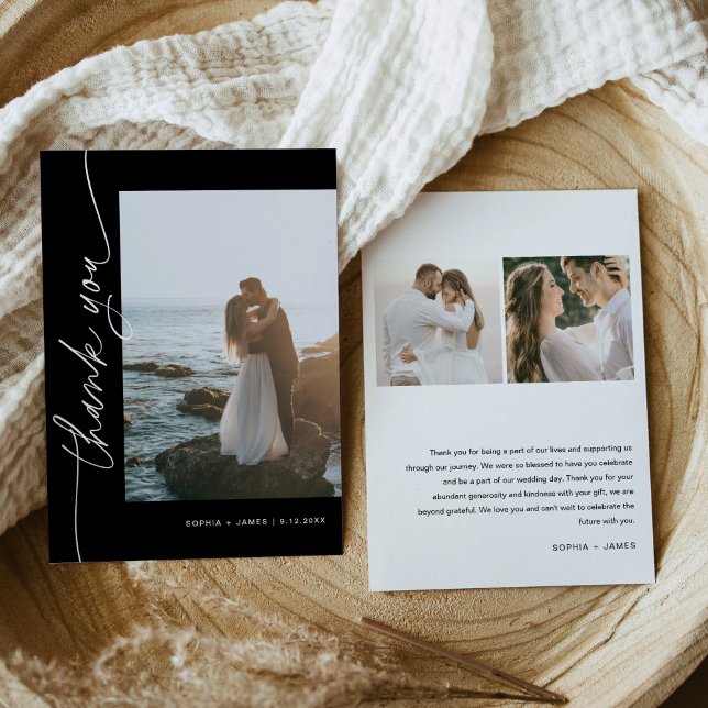 NOIR Minimalist Photo Wedding Thank You Card (Creator Uploaded)