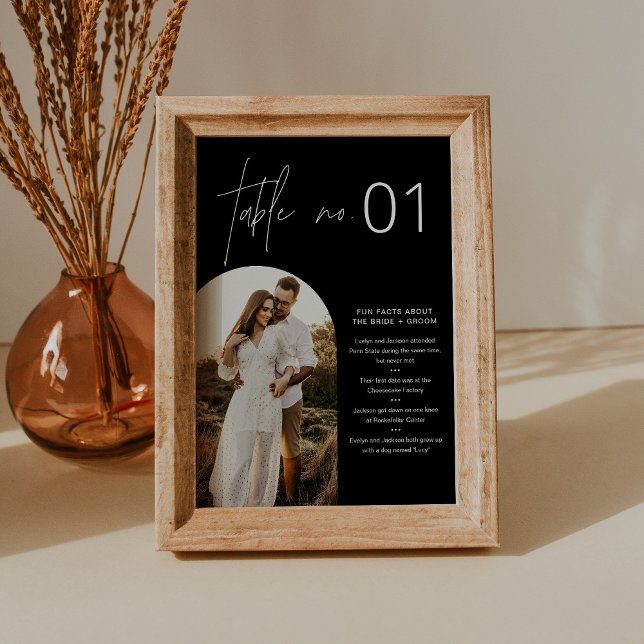 NOIR Minimalist Table Number with Fun Facts 5x7 (Creator Uploaded)