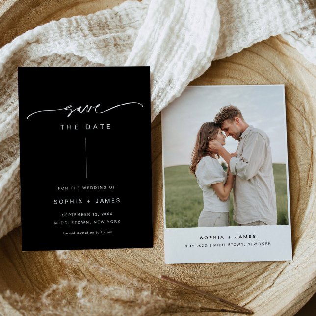 NOIR Modern Minimalist Wedding Save the Date Card (Creator Uploaded)