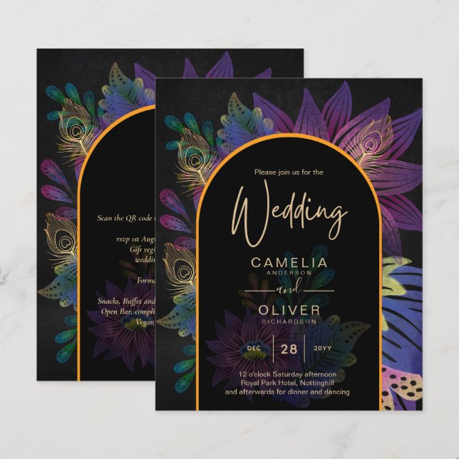 Noir Peacock Jewel Tones Floral Wedding (Front/Back)