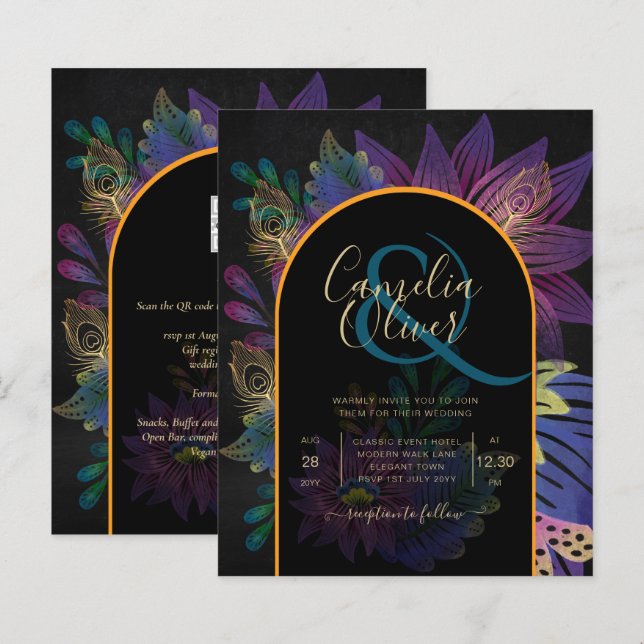 Noir Peacock Jewel Tones Floral Wedding (Front/Back)