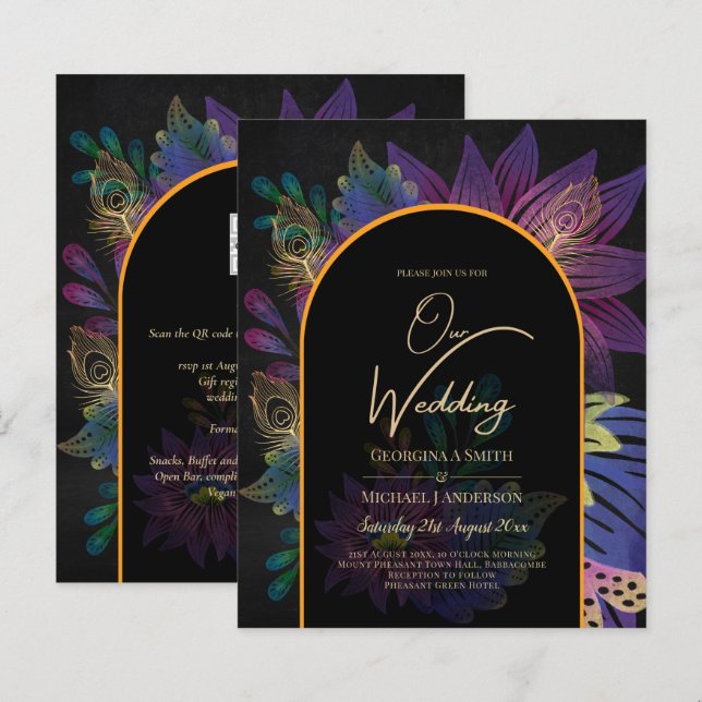 Noir Peacock Jewel Tones Floral Wedding (Front/Back)