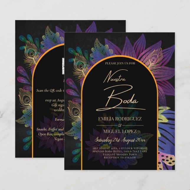 Noir Peacock Jewel Tones Floral Wedding (Front/Back)