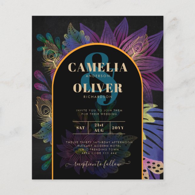 Noir Peacock Jewel Tones Floral Wedding Flyer (Front)