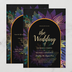 Noir Peacock Jewel Tones Floral Wedding Invitation
