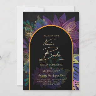 Noir Peacock Jewel Tones Floral Wedding Invitation