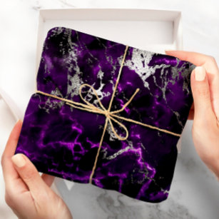 Noir Purple Silver White Marble Shiny Glam Wrapping Paper