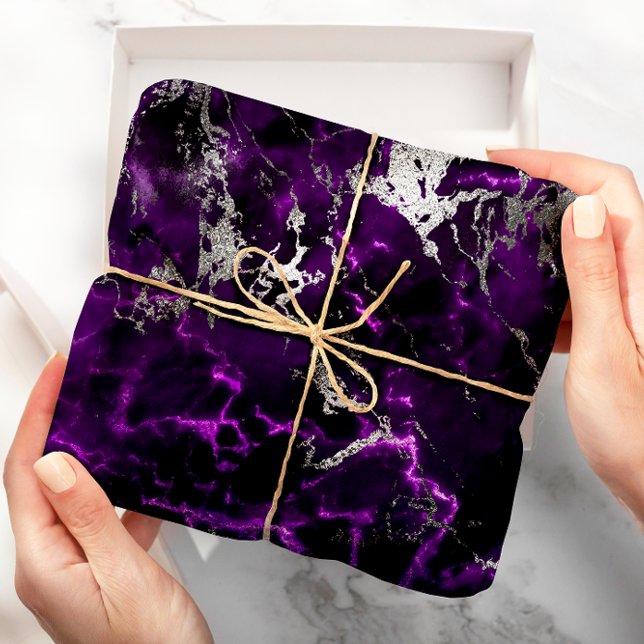 Noir Purple Silver White Marble Shiny Glam Wrapping Paper (Noir Purple Silver White Marble Shiny Glam Wrapping Paper)