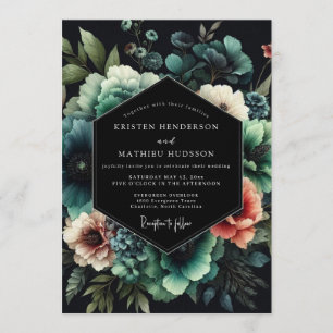 Noir Teal Bloom Wedding Invitation