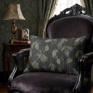 Noir Woven Leaves And Stripes  Decorative Cushion