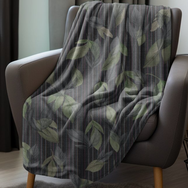 Noir Woven Leaves And Stripes  Fleece Blanket (Creator Uploaded)