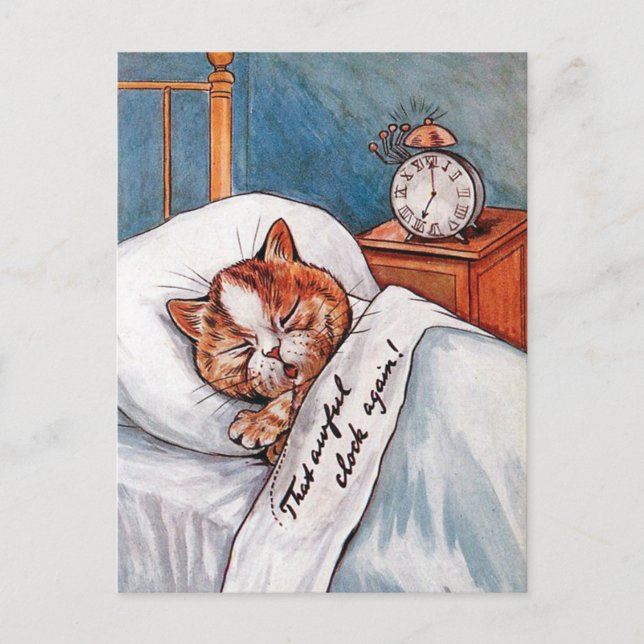 Noisy Alarm Clock, Louis Wain Postcard (Front)