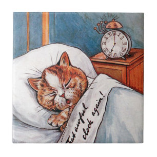 Noisy Alarm Clock, Louis Wain Tile