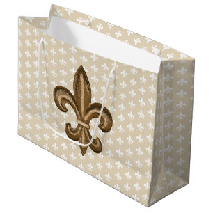 Nola Gold & White French Fleur De Lis Large Gift Bag
