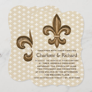 Nola Gold & White French Fleur De Lis Wedding Invitation