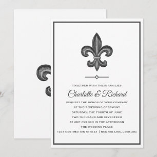 Nola Grey & White French Fleur De Lis Wedding Invitation