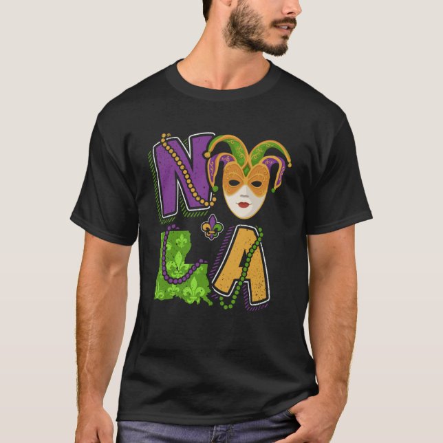 NOLA Mardi Gras  For Women Louisiana State Map Bea T-Shirt (Front)