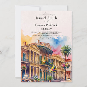 Nola New Orleans Destination Watercolor Wedding Invitation