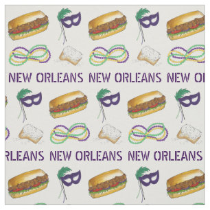 NOLA New Orleans Louisiana Mardi Gras Beads Mask Fabric