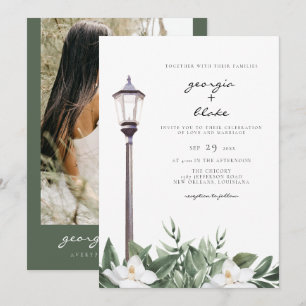 NOLA   New Orleans Magnolia Bourbon Street Wedding Invitation