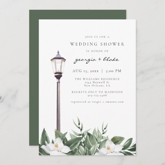 NOLA New Orleans Magnolia Wedding Shower Invitatio Invitation (Front/Back)