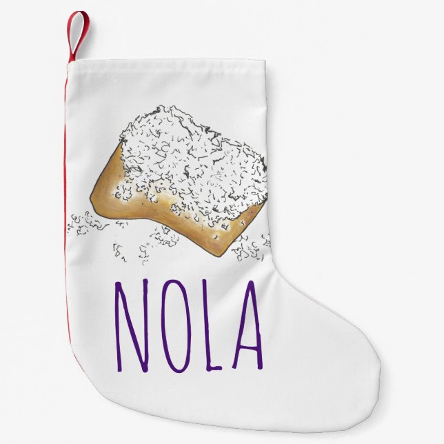 NOLA New Orleans Sugary Beignet Pastry Louisiana Small Christmas Stocking (Front)
