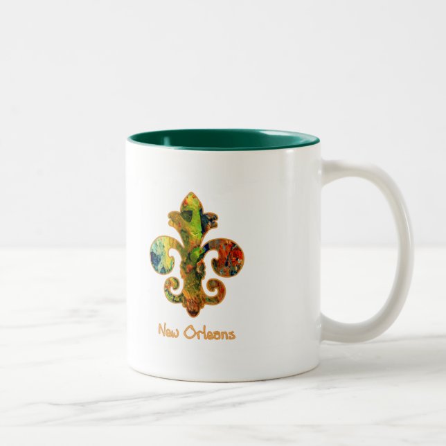 NOLA Painted Fleur de lis (2) Two-Tone Coffee Mug (Right)