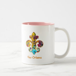 NOLA Painted Fleur de lis (4) Two-Tone Coffee Mug