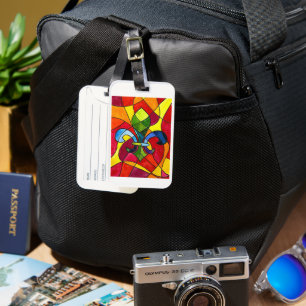 NOLA Red Stained Glass Fleur de Lis Luggage Tag