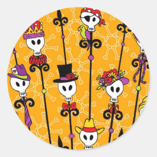 NOLA VOODOO SKULL MARDI GRAS PARTY CLASSIC ROUND STICKER