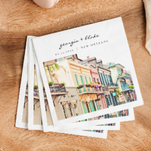 NOLA Watercolor New Orleans Bourbon Street Wedding Napkin