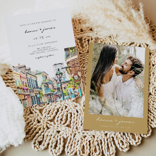 NOLA Watercolor New Orleans Mardi Gras Wedding Invitation