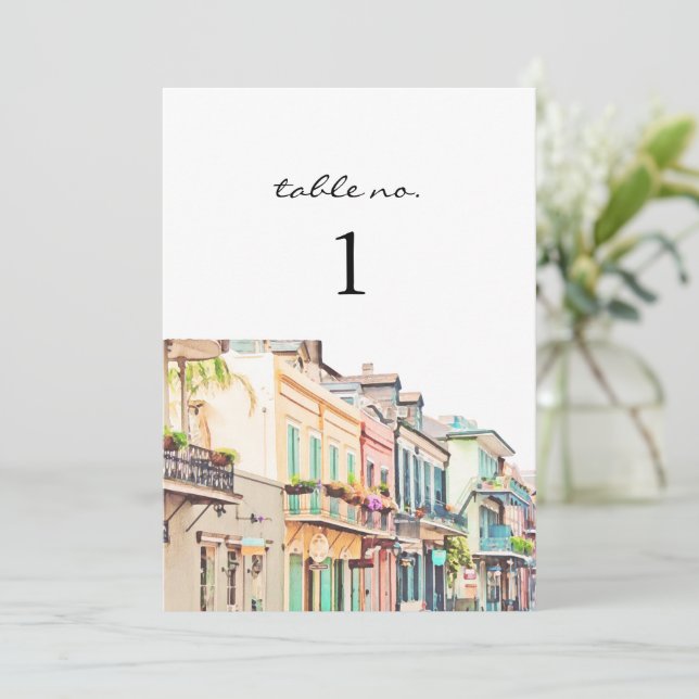 NOLA Watercolor New Orleans Travel Table Number (Standing Front)