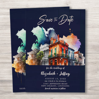 Nola Watercolor New Orleans Wedding Save The Date Invitation