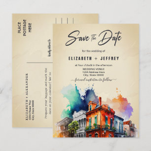 Nola Watercolor New Orleans Wedding Save The Date Postcard