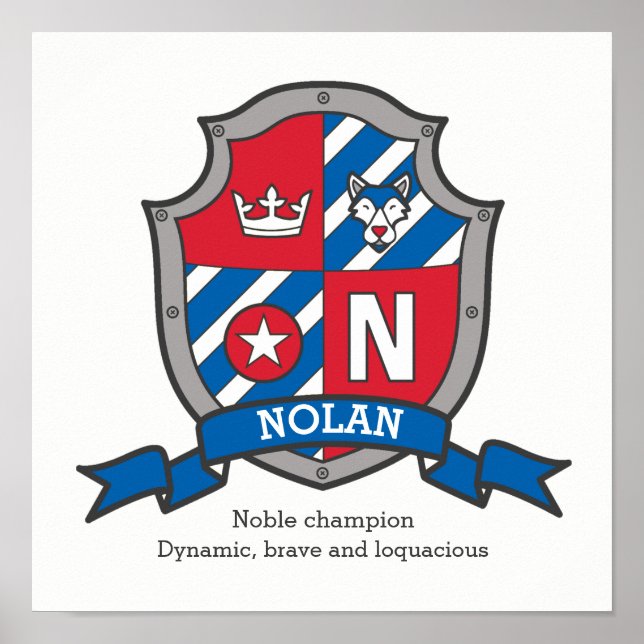 Nolan boys name letter N meaning heraldry shield Poster (Front)