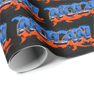 Nolan Vorname Name Graffiti blue orange Wrapping Paper
