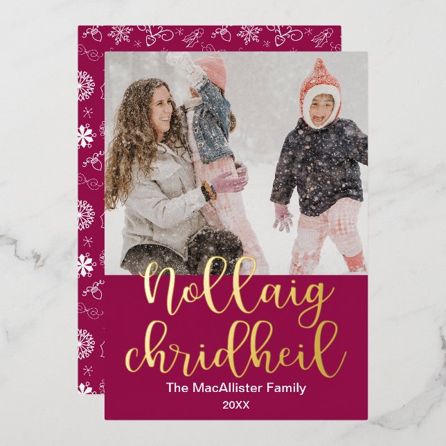 Nollaig Chridheil, Scots Gaelic Merry Christmas Foil Holiday Card (Front/Back)